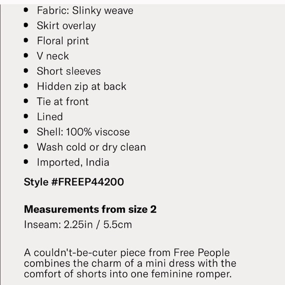 NWT Free People Jinx Mini Romper Size 2 - Picture 3 of 3